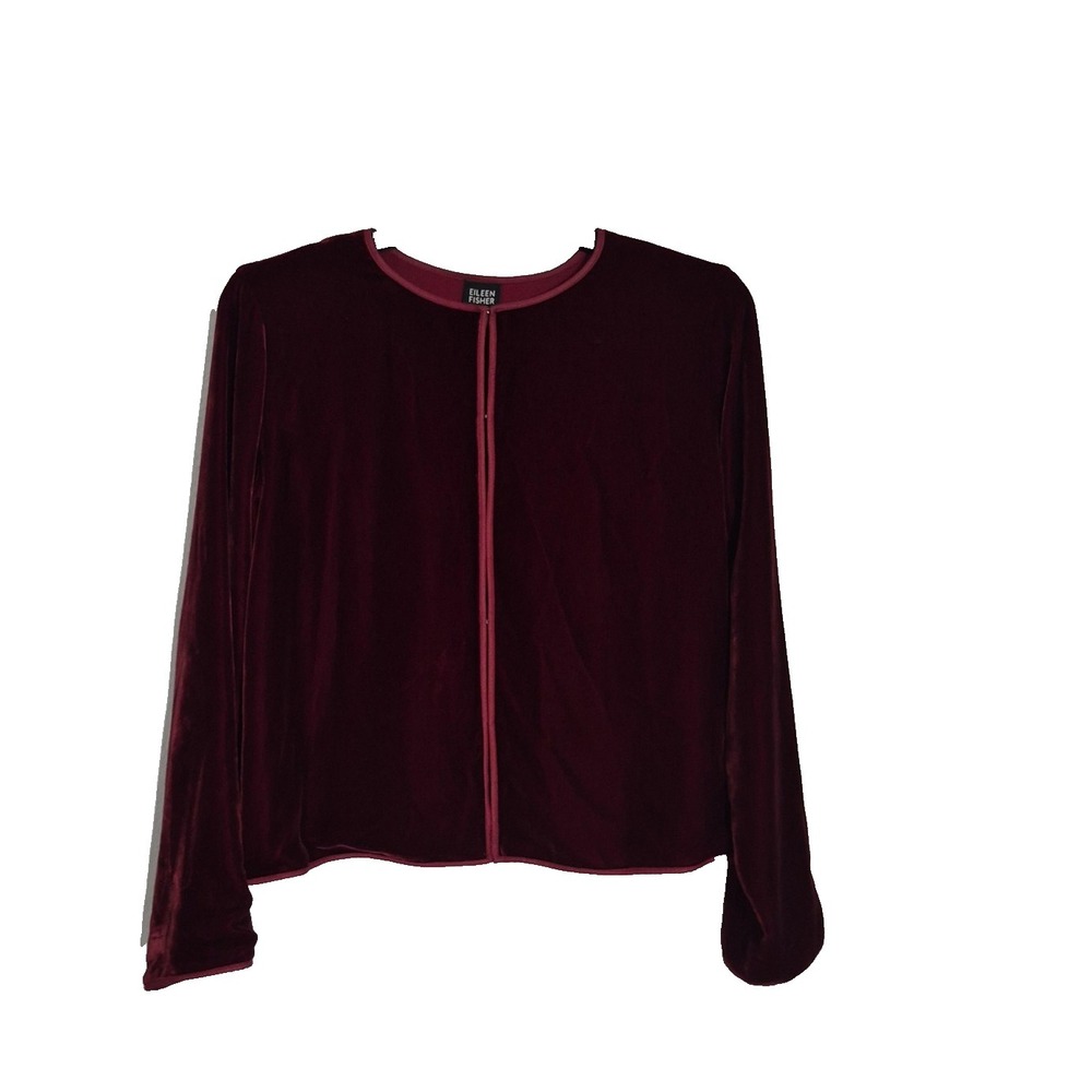 Eileen Fisher  Velvet Jacket Womens Large Red Long Sleeve Silk Lined